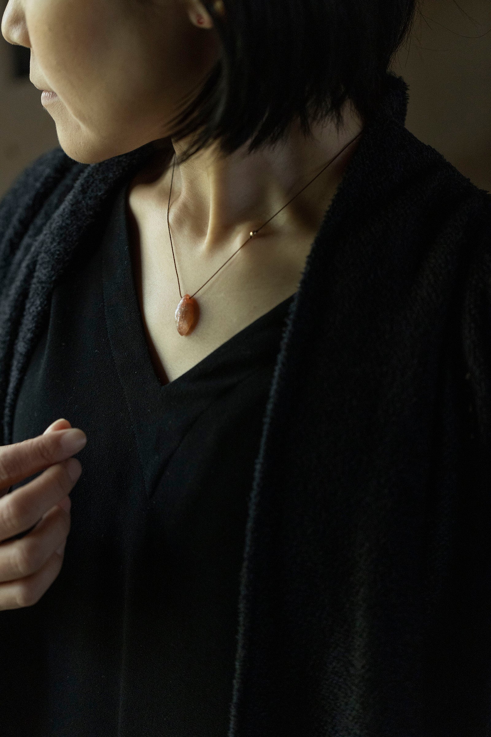 silk cord necklace (sunstone)