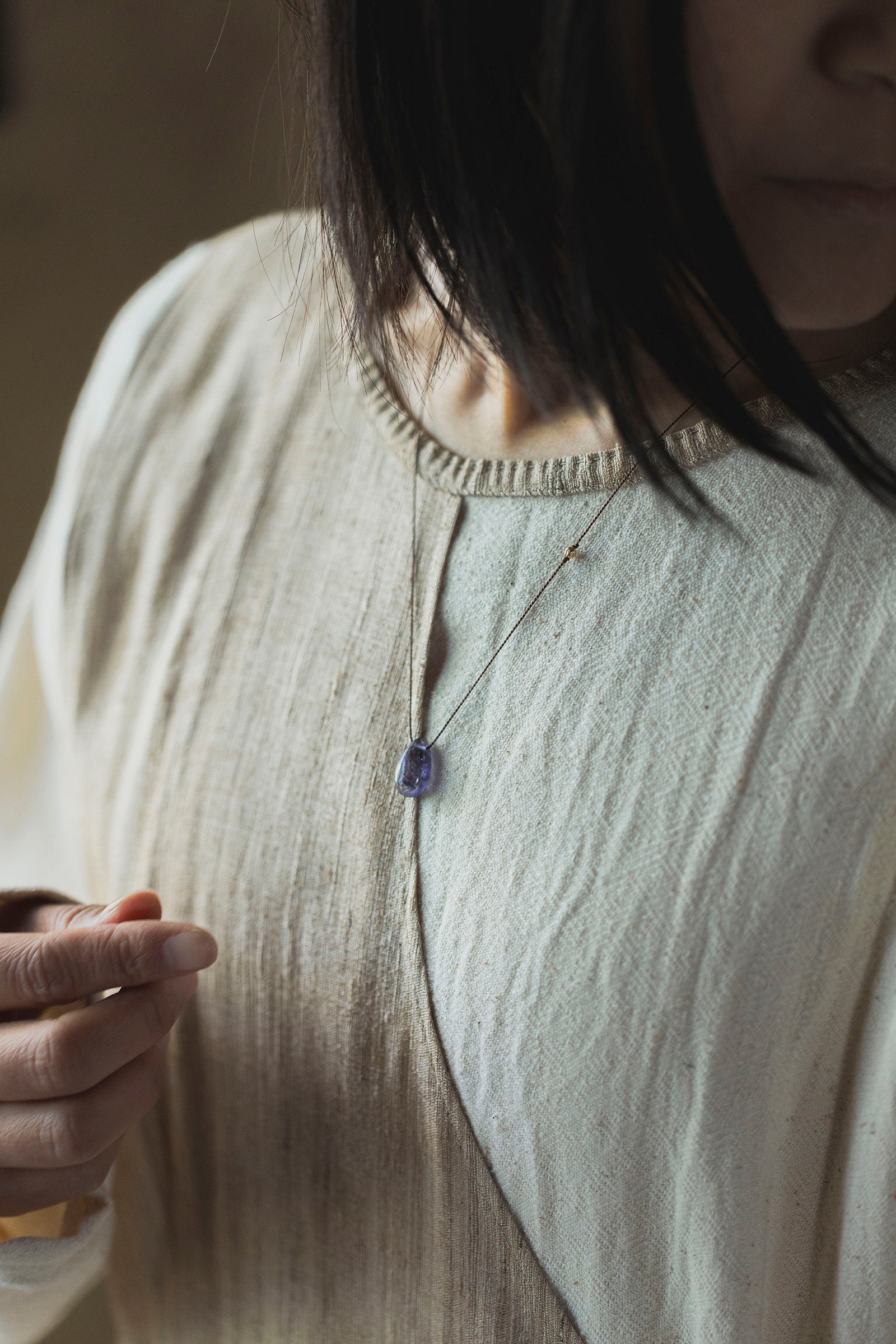 silk cord necklace (elestial quartz)