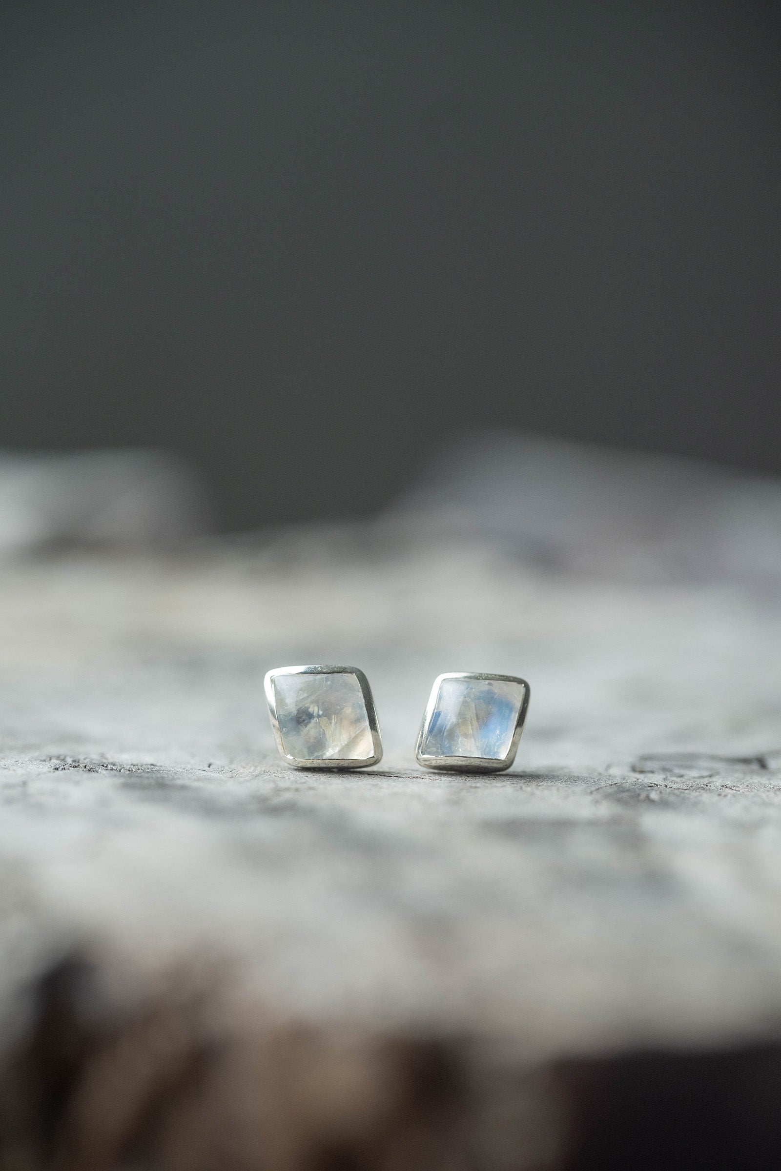 silver earrings pair rainbow moonstone