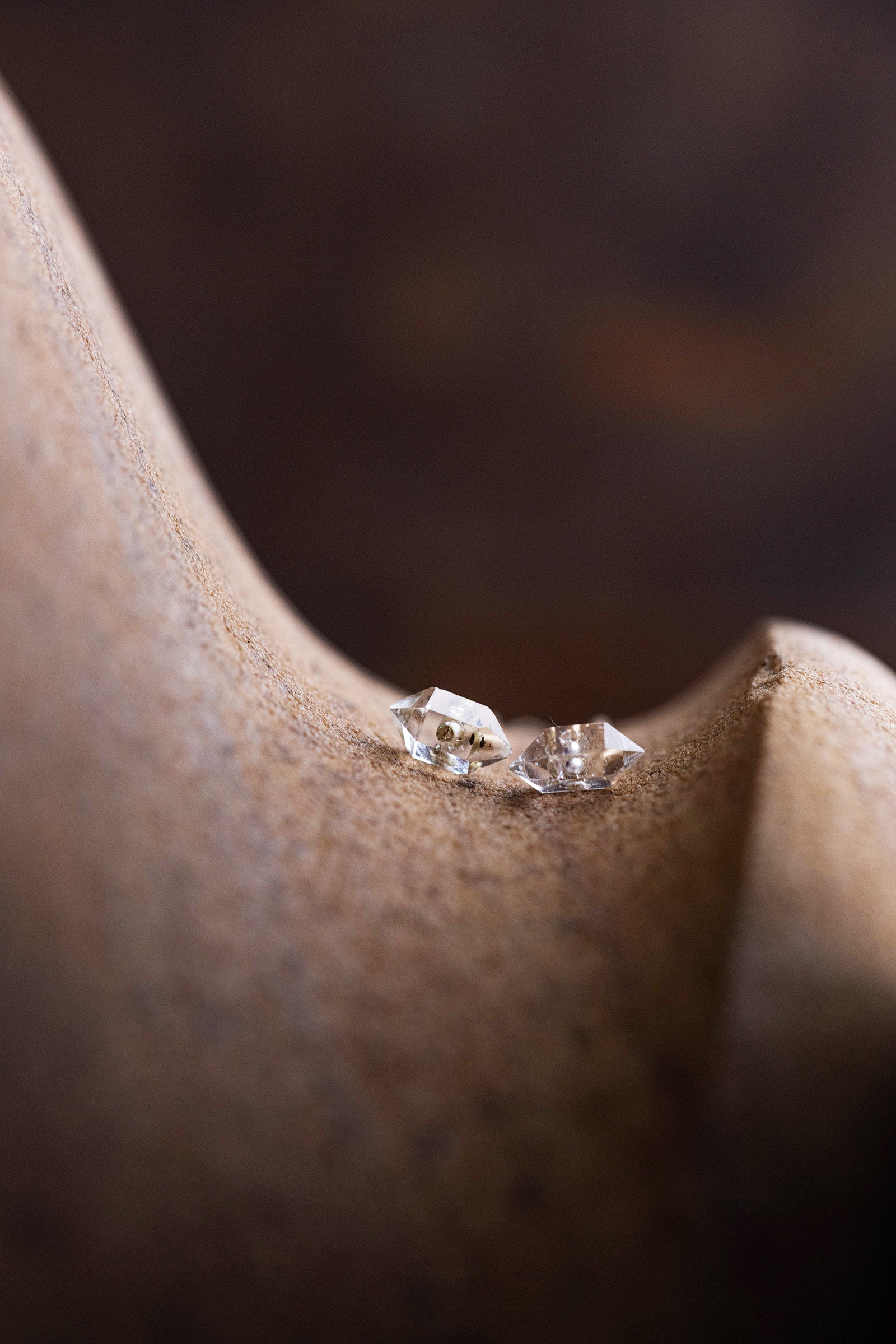 18K  herkimer quartz rough stone earrings (pair)