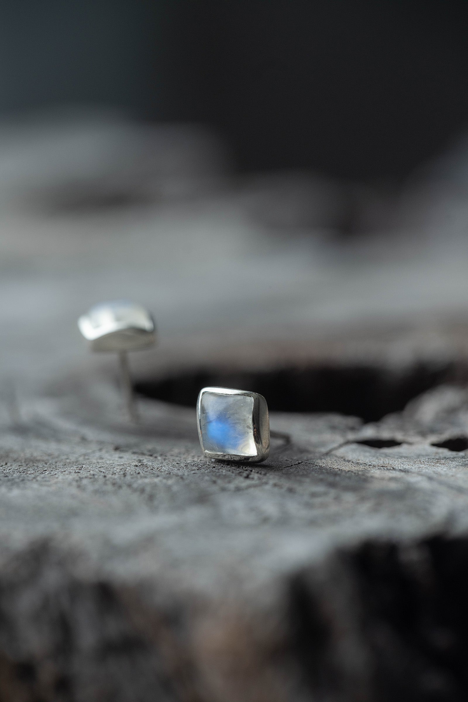 silver earrings pair rainbow moonstone