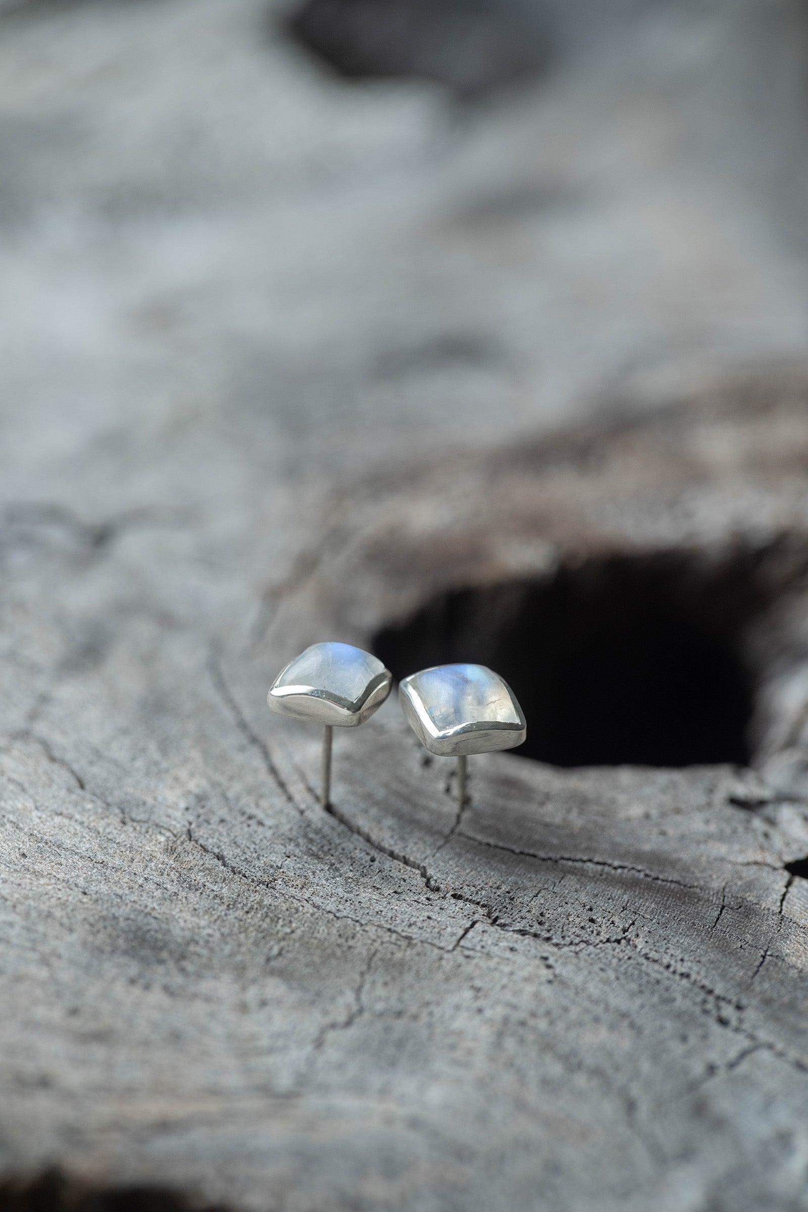 silver earrings pair rainbow moonstone