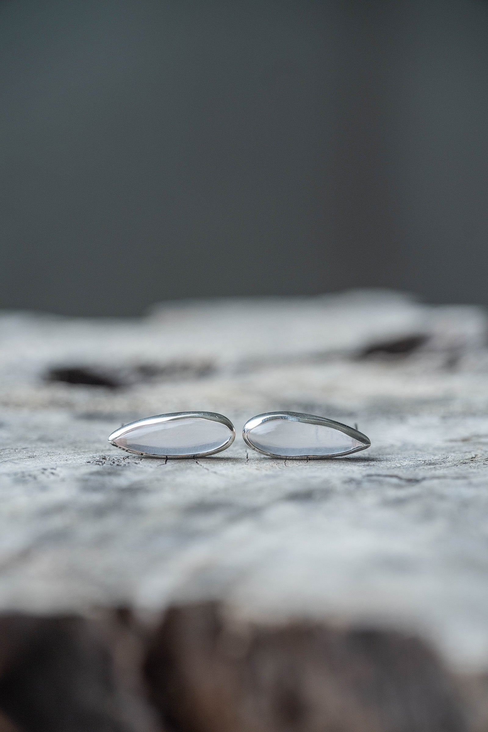 silver stud earrings pair rose quartz