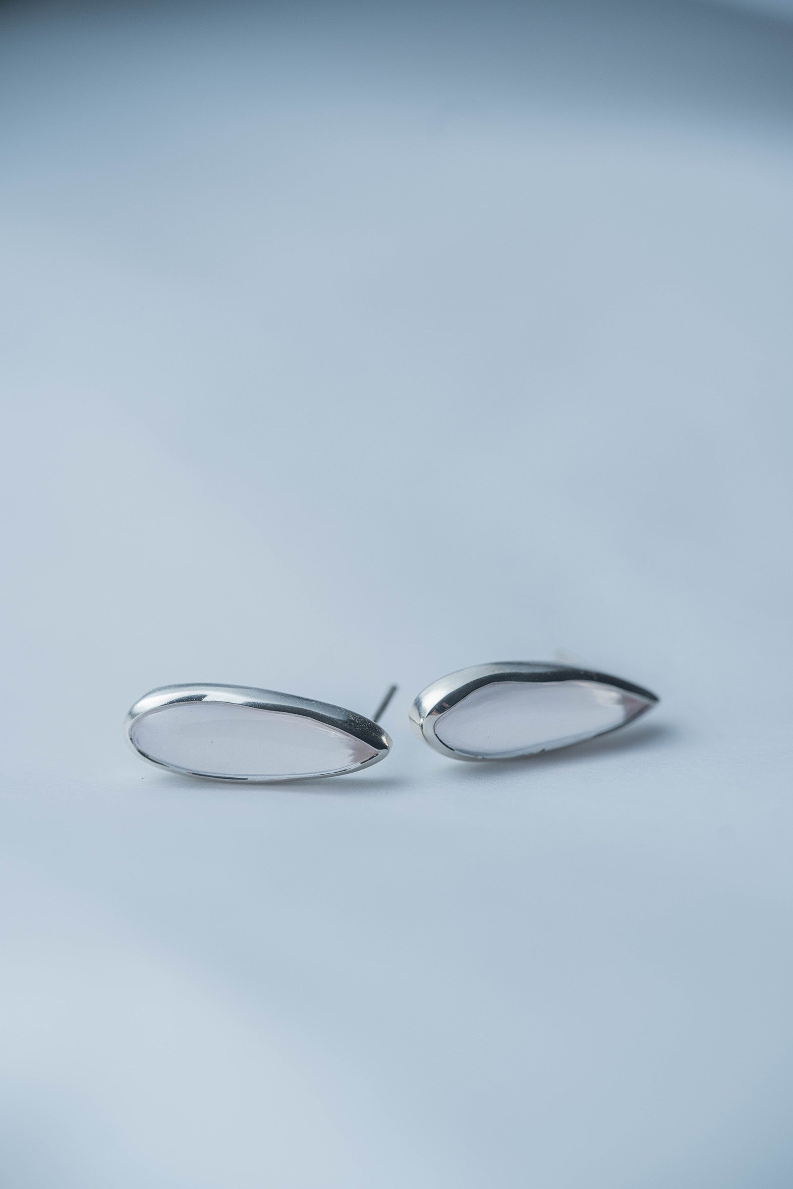 silver stud earrings pair rose quartz