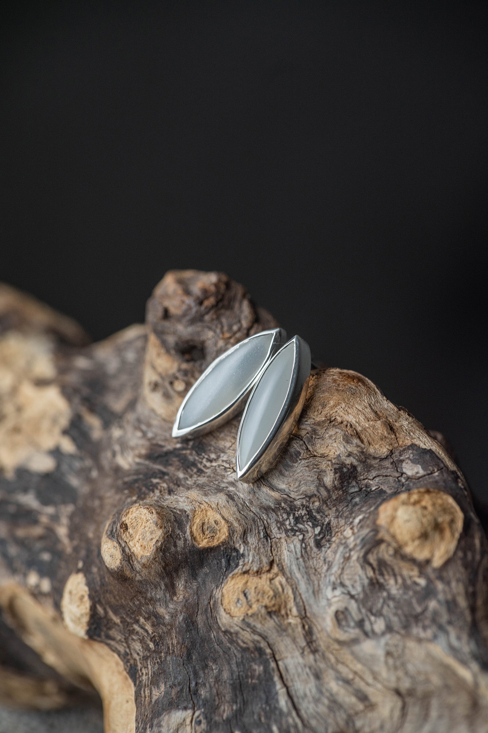 silver stud earrings pair moonstone