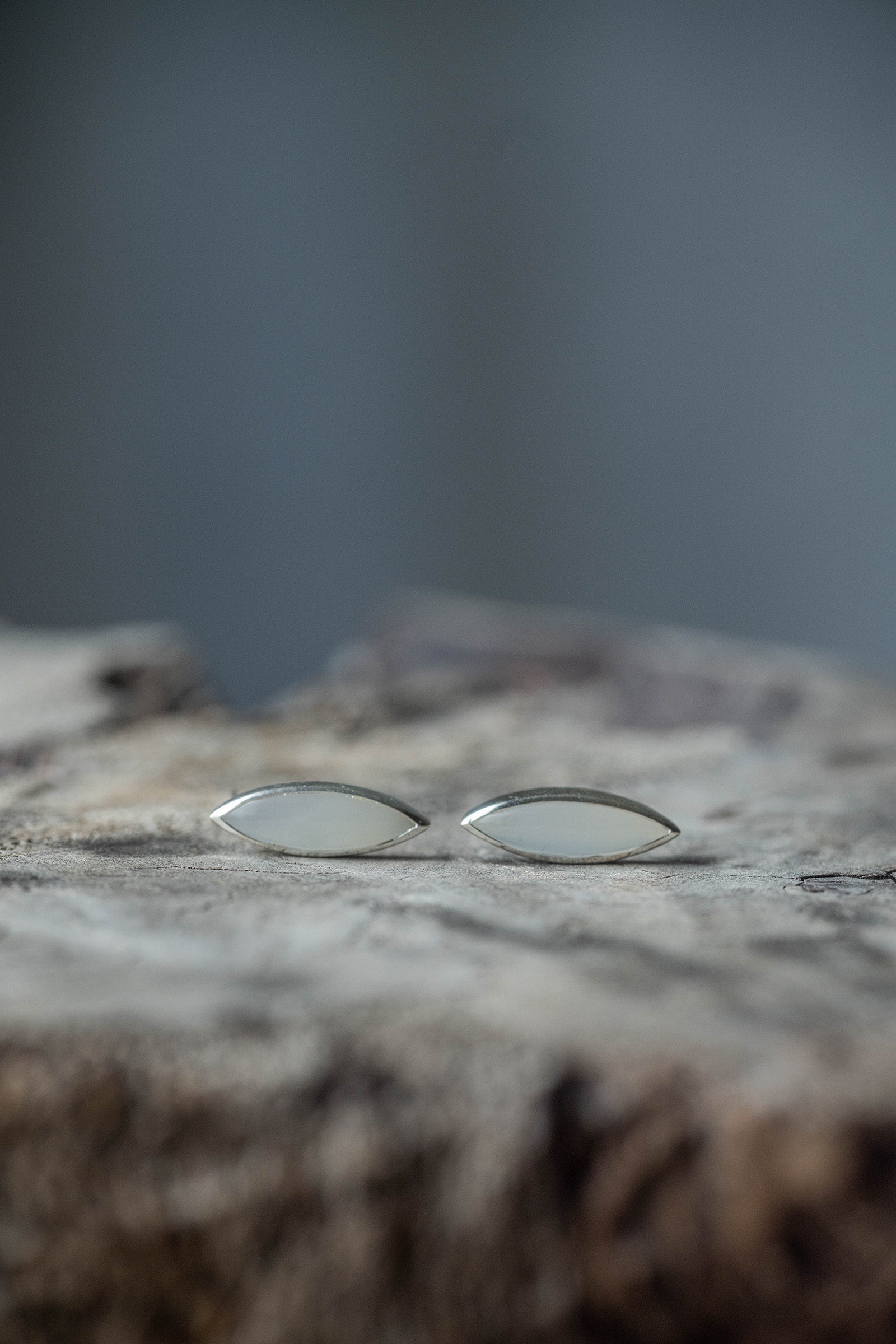 silver stud earrings pair moonstone
