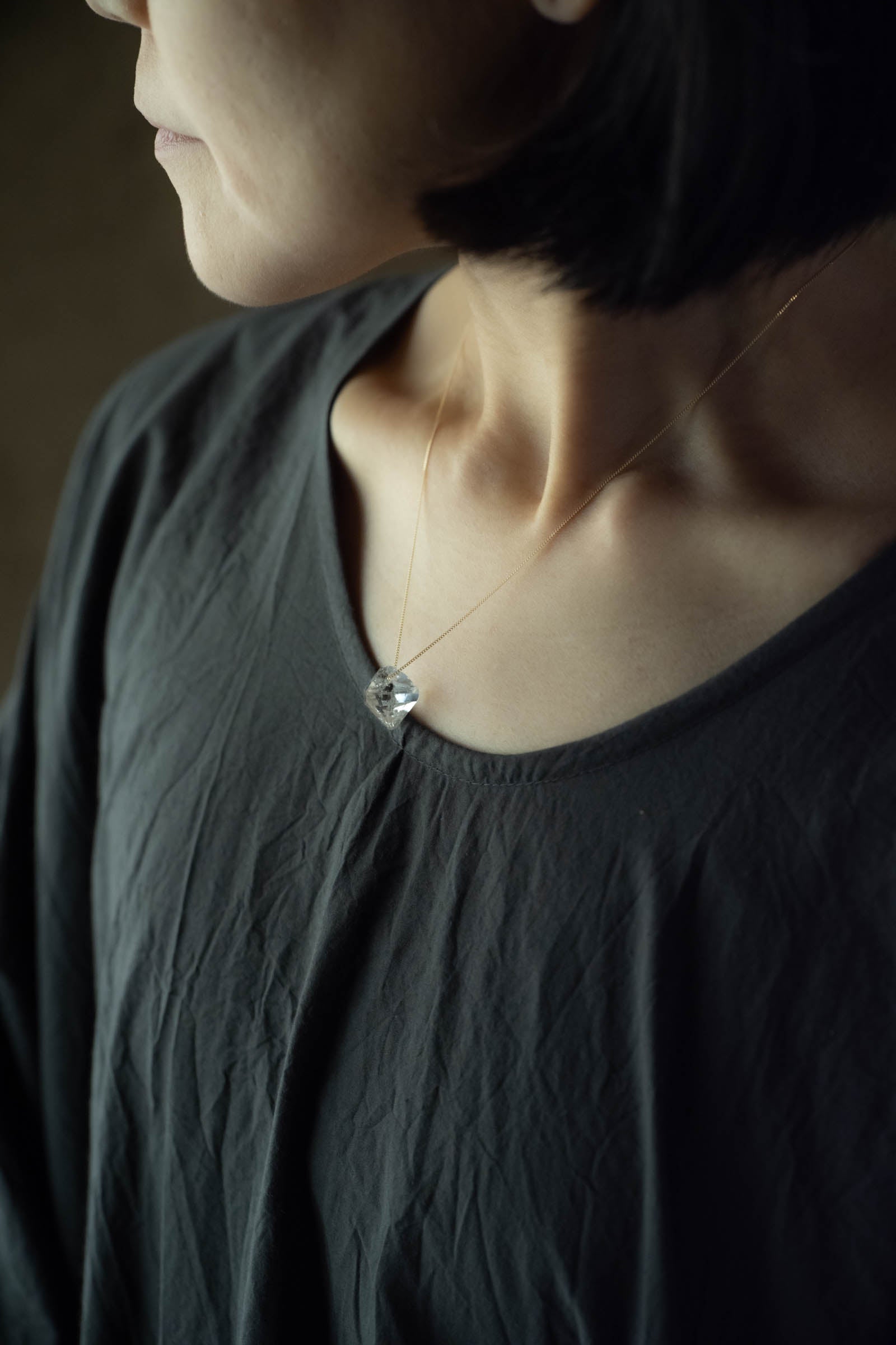 18K necklace ( herkimer quartz )
