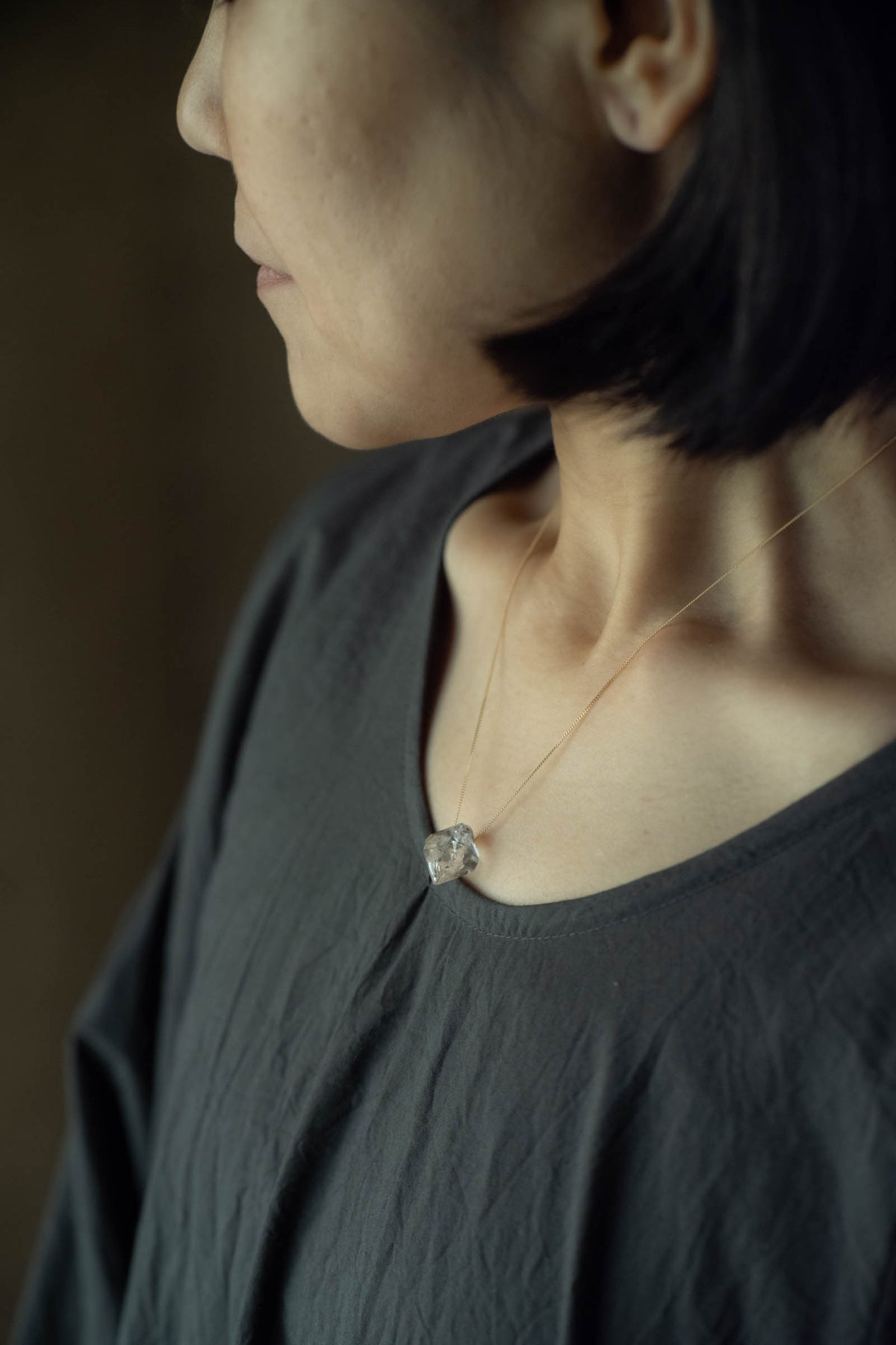 18K necklace ( herkimer quartz )
