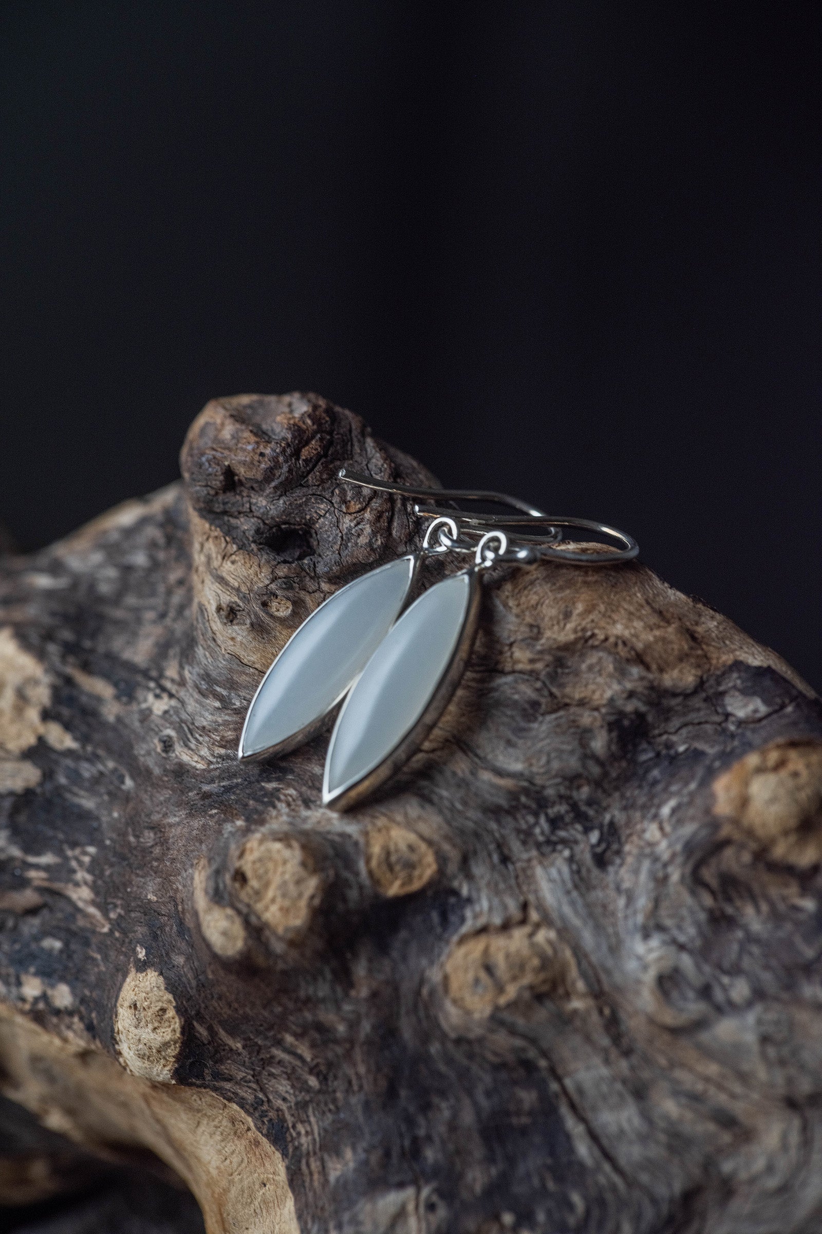 silver  hook earrings pair moonstone