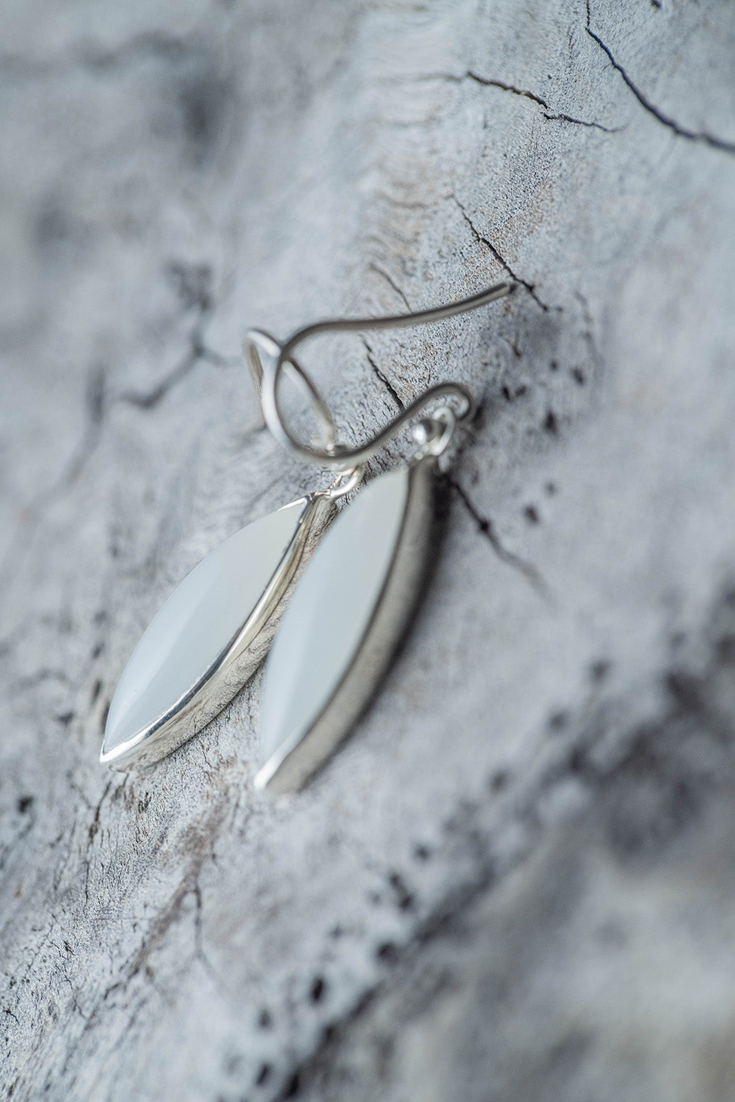 silver  hook earrings pair moonstone
