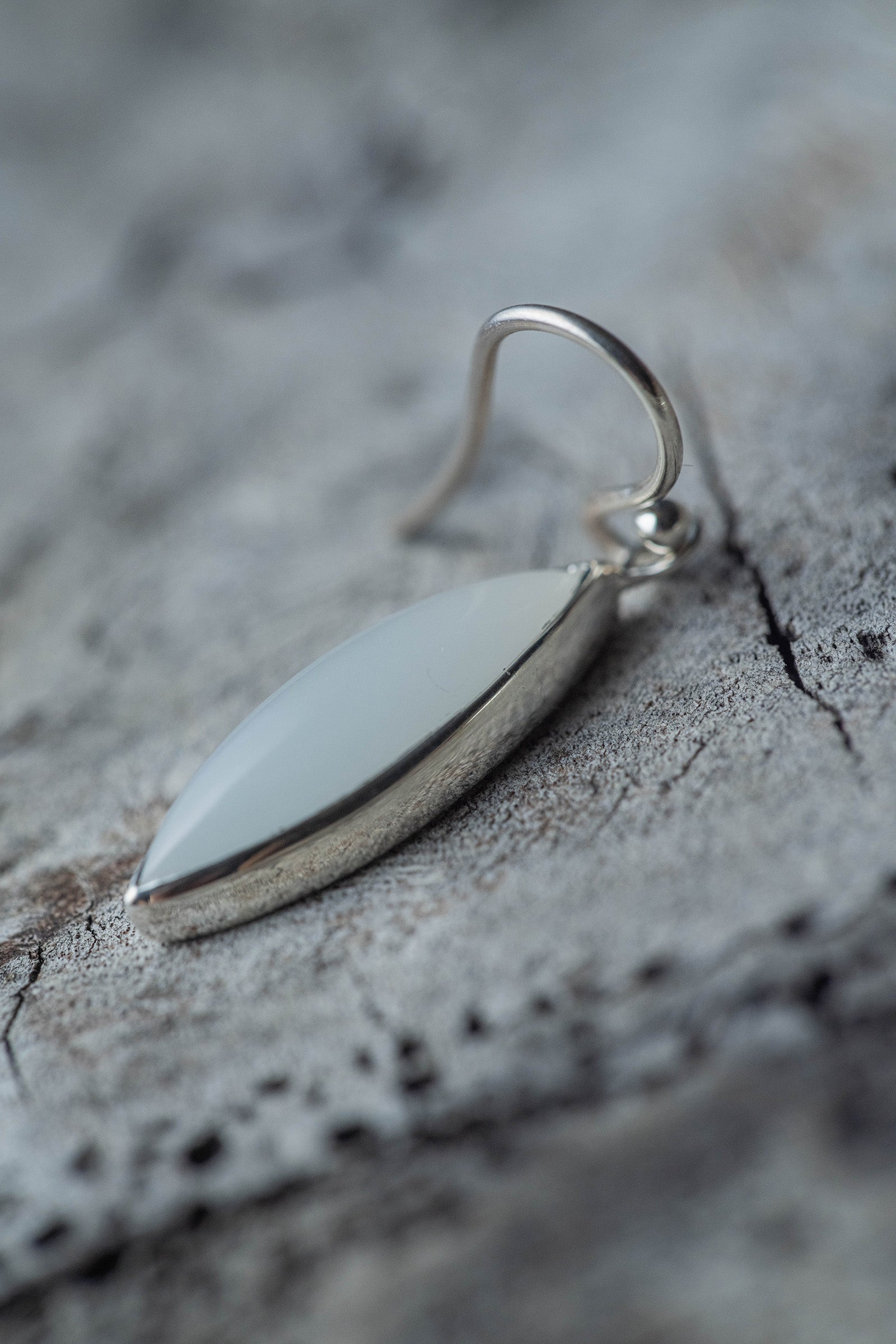 silver  hook earrings pair moonstone