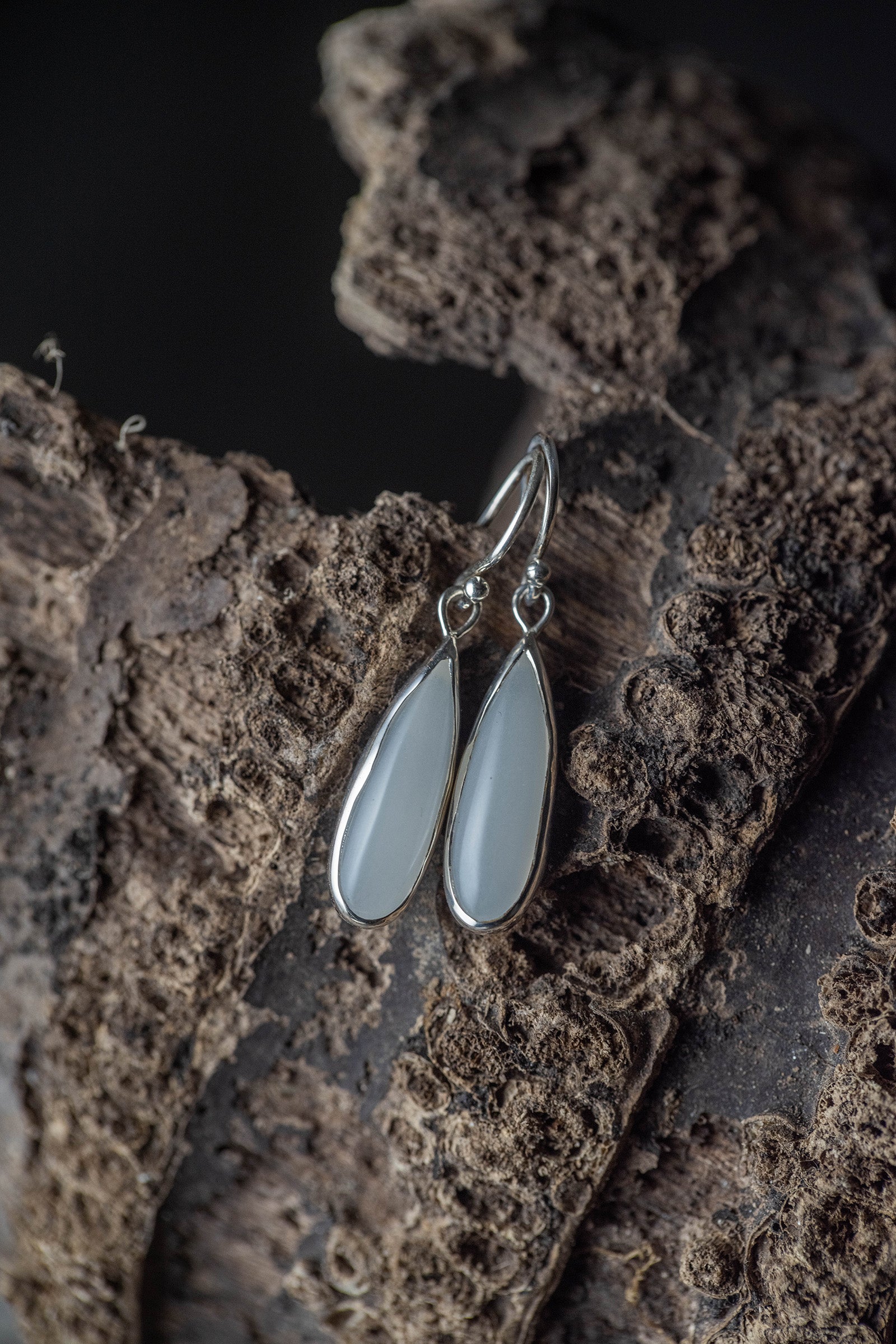 silver  hook earrings pair moonstone drop