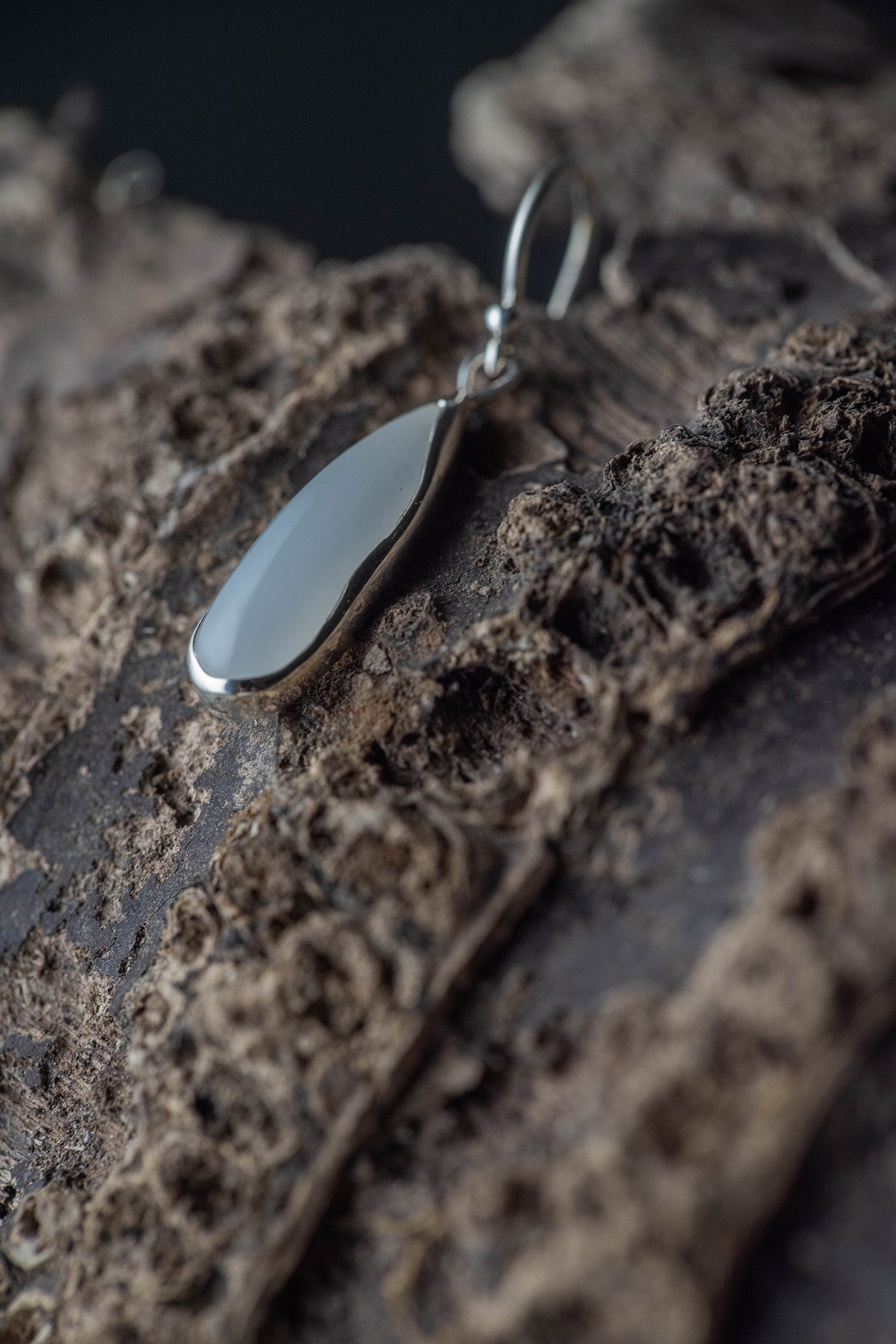 silver  hook earrings pair moonstone drop