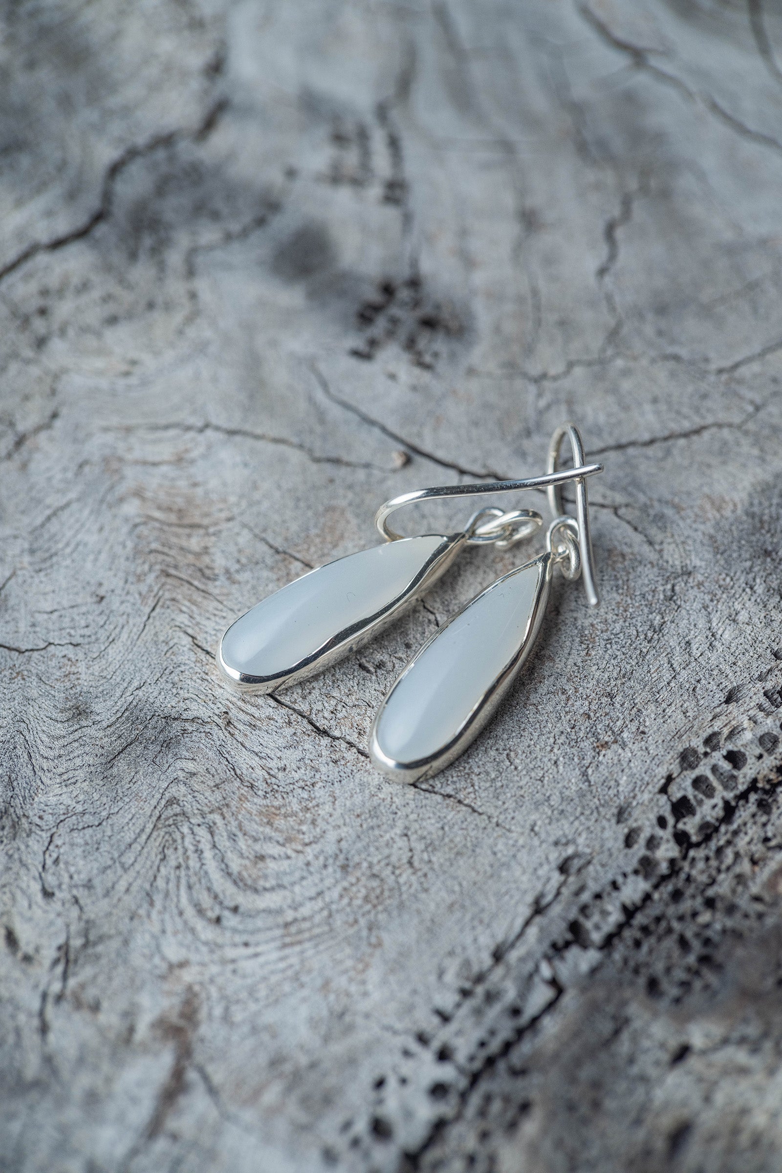 silver  hook earrings pair moonstone drop