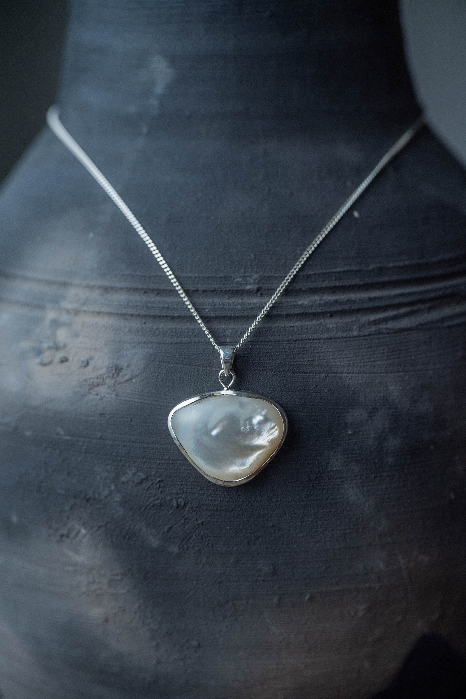 silver necklace  pearl -1