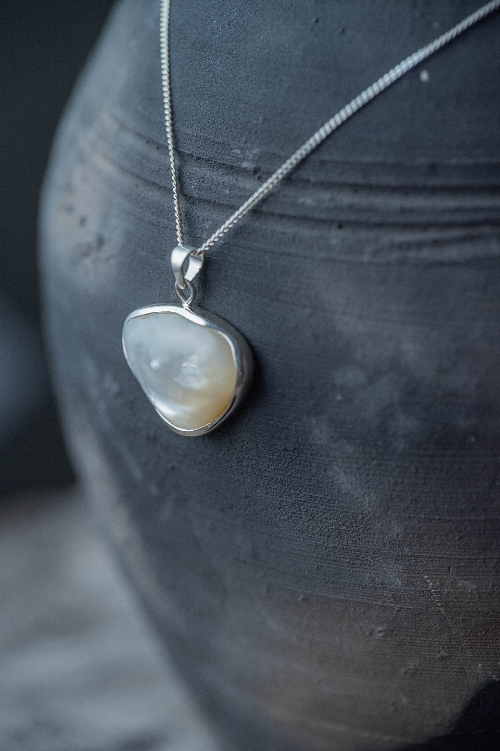 silver necklace  pearl -1
