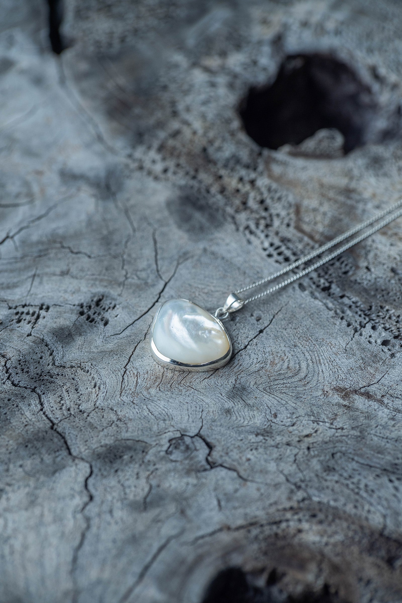 silver necklace  pearl -1