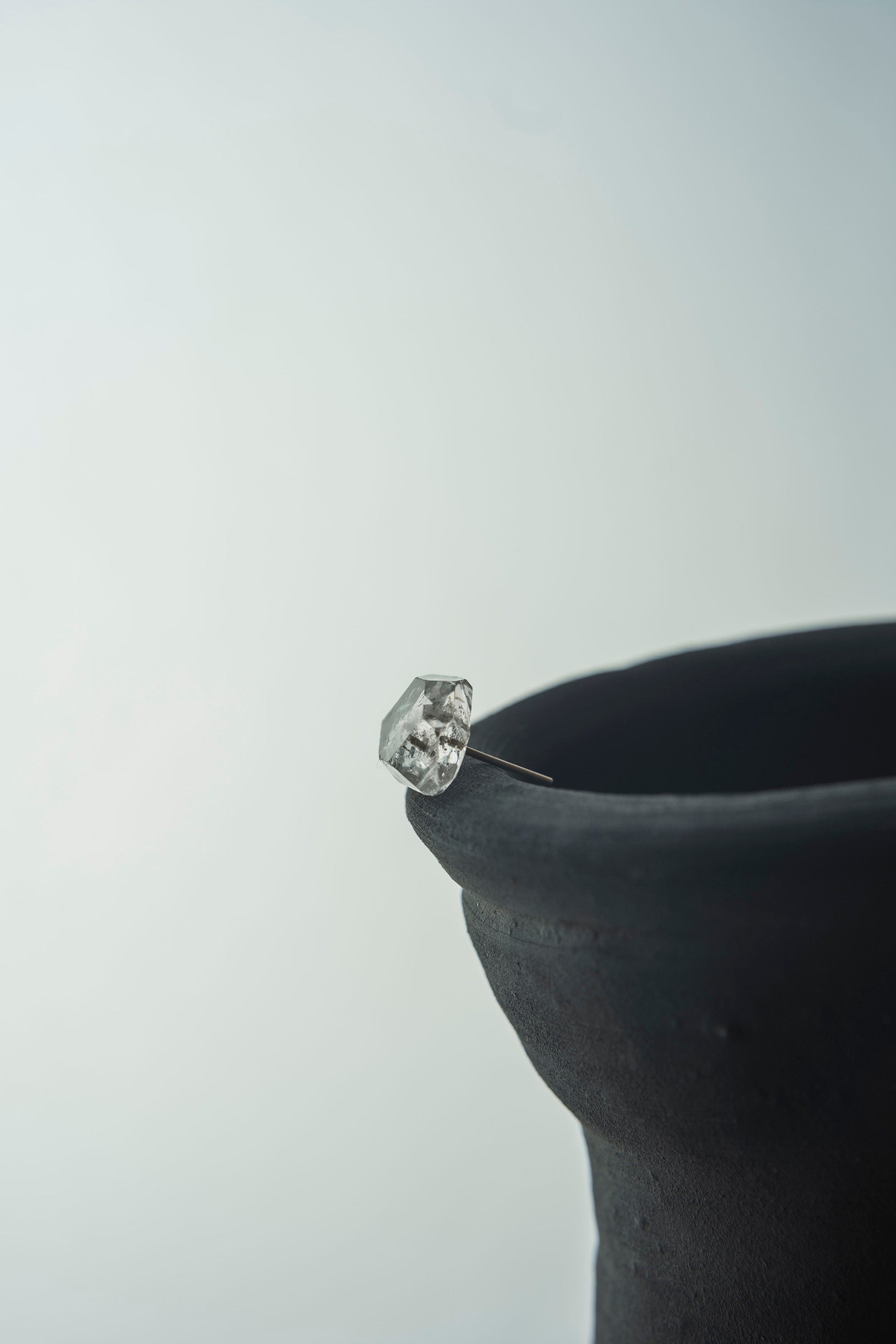 18K  herkimer quartz rough stone earrings (single)