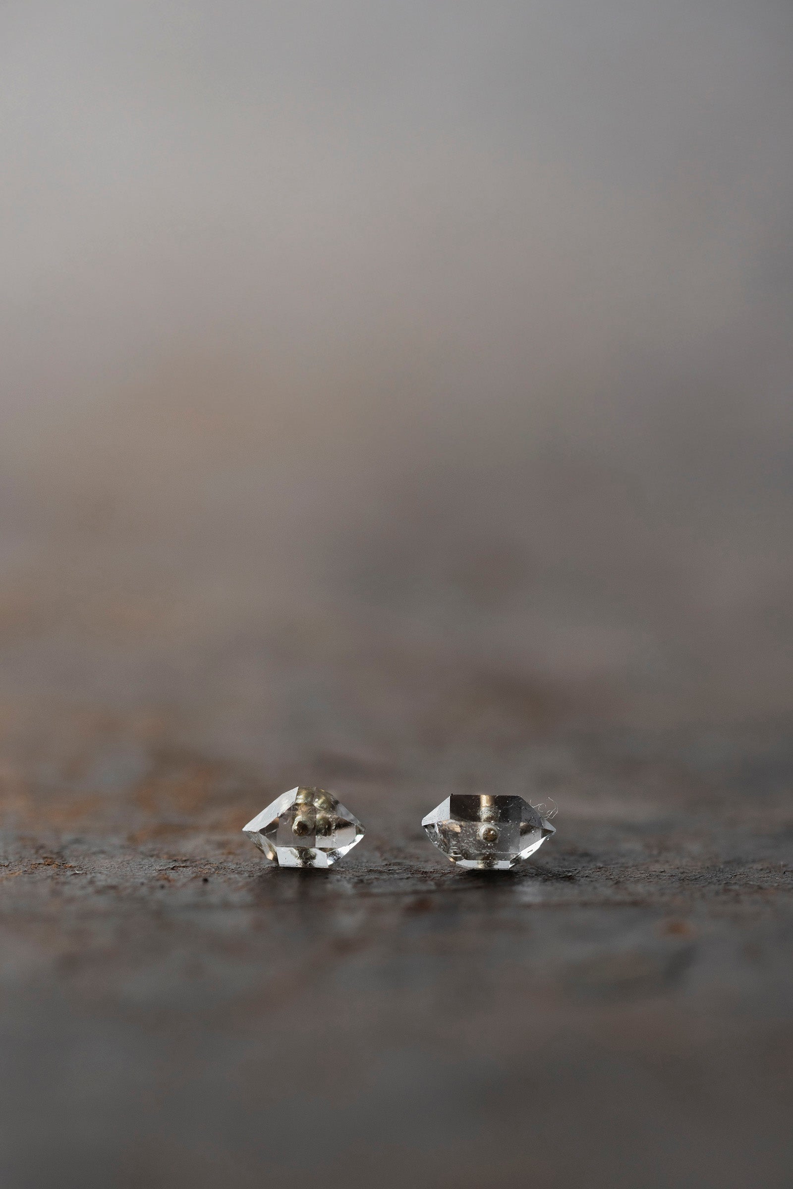 18K  herkimer quartz rough stone earrings (pair)