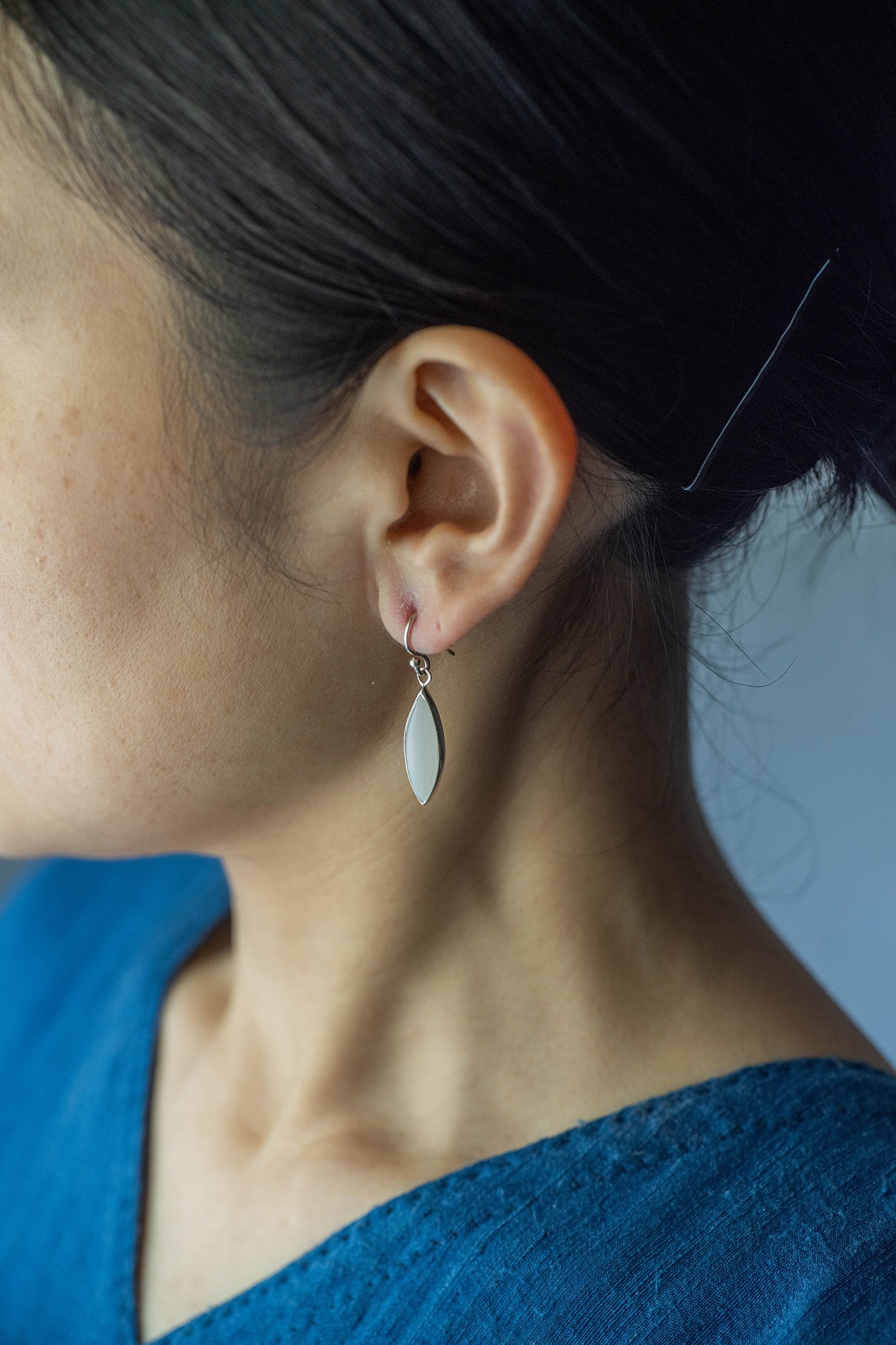 silver  hook earrings pair moonstone