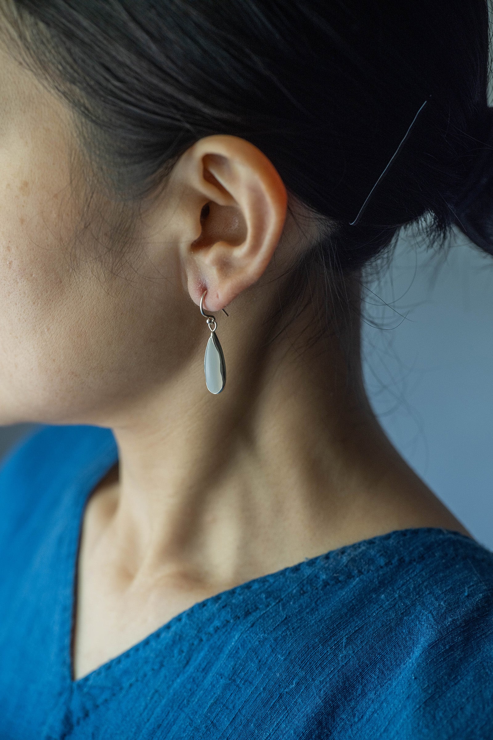 silver  hook earrings pair moonstone drop