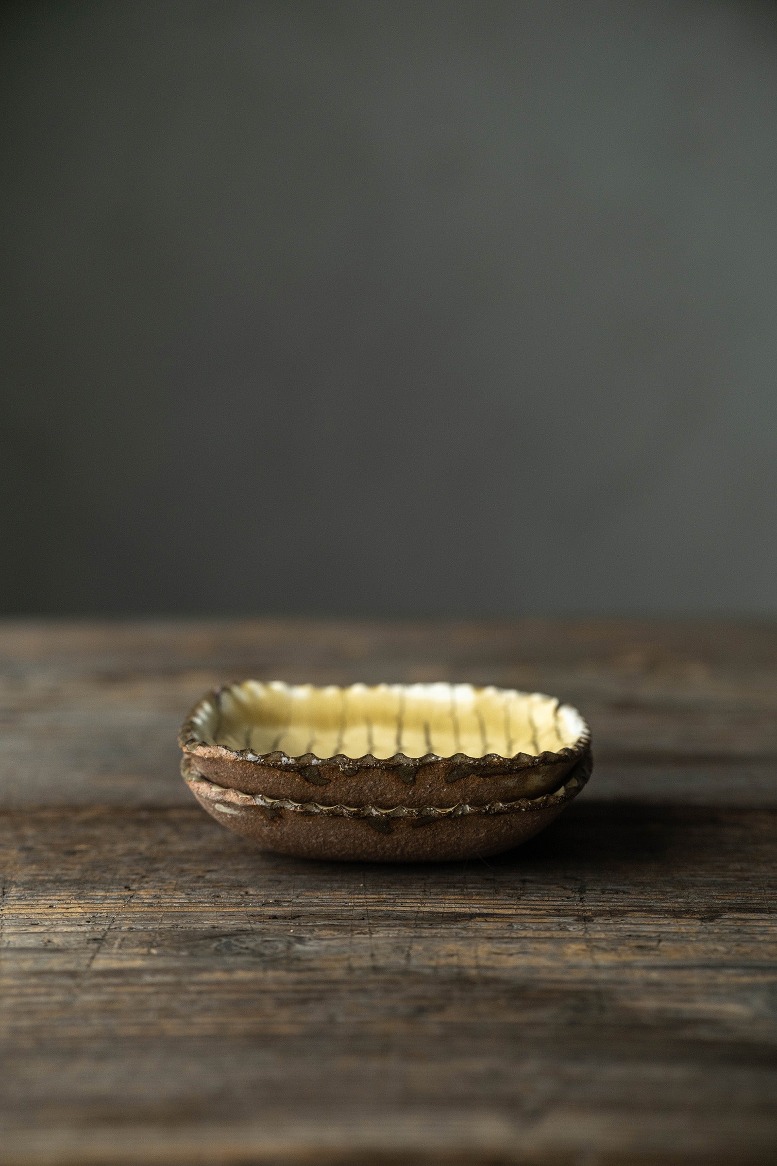 Yoji Yamada soft ceramic yellow pleated bowl, small size Y60-1, 3 pieces