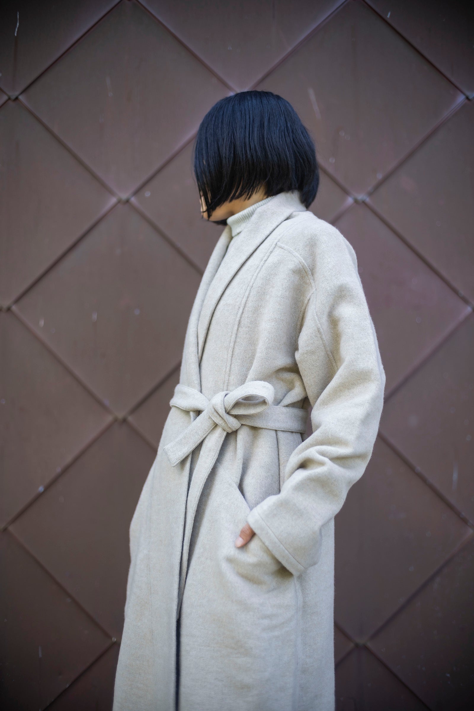 MITTAN CT-44 ウールシルクキャメル半纏ロングコート（紐付き）