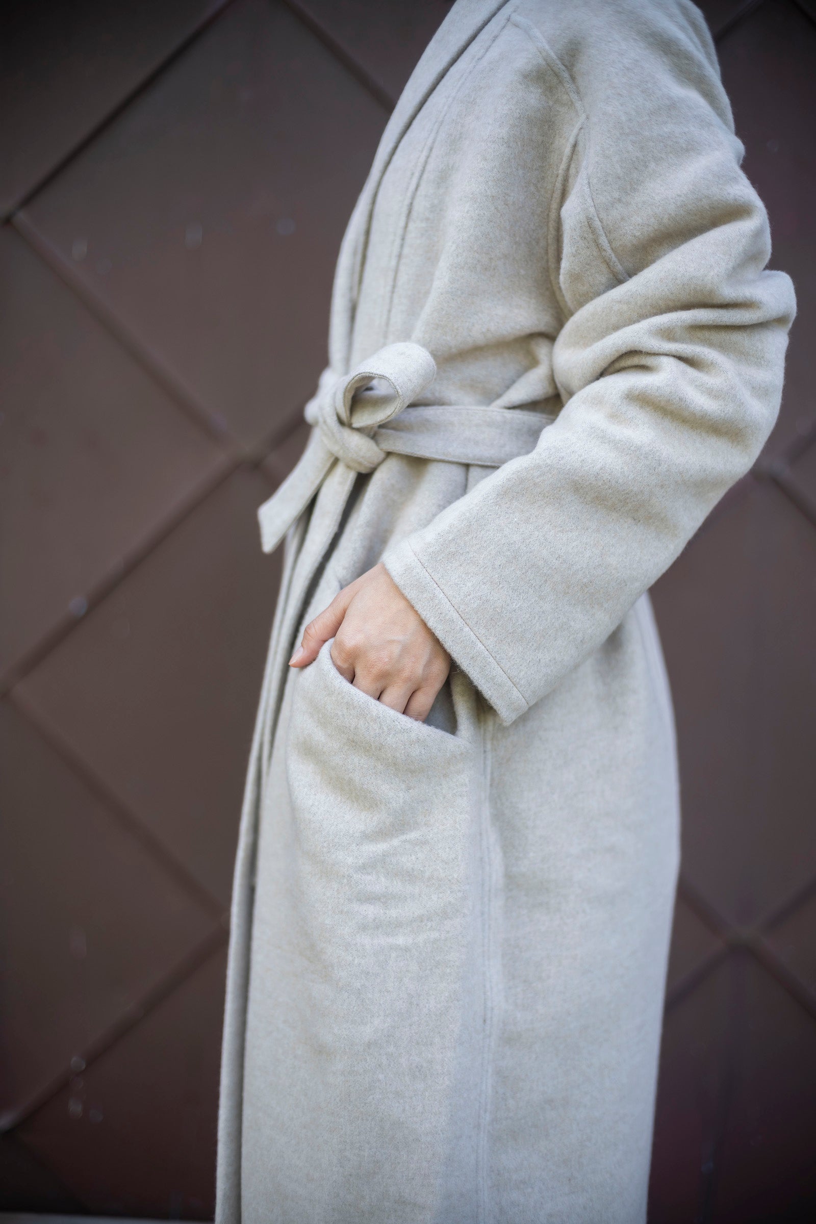 MITTAN CT-44 ウールシルクキャメル半纏ロングコート（紐付き）