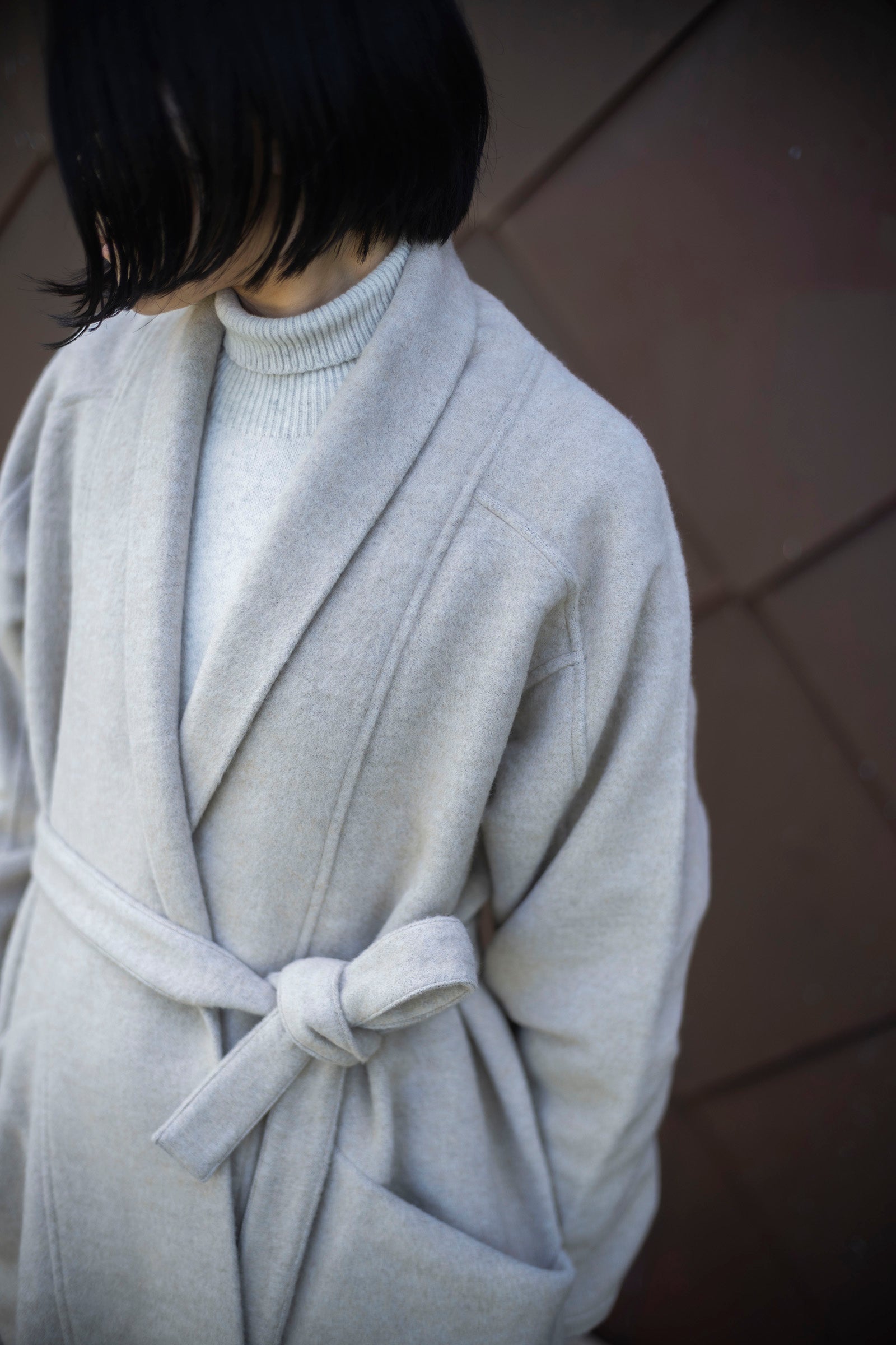 MITTAN CT-44 ウールシルクキャメル半纏ロングコート（紐付き）