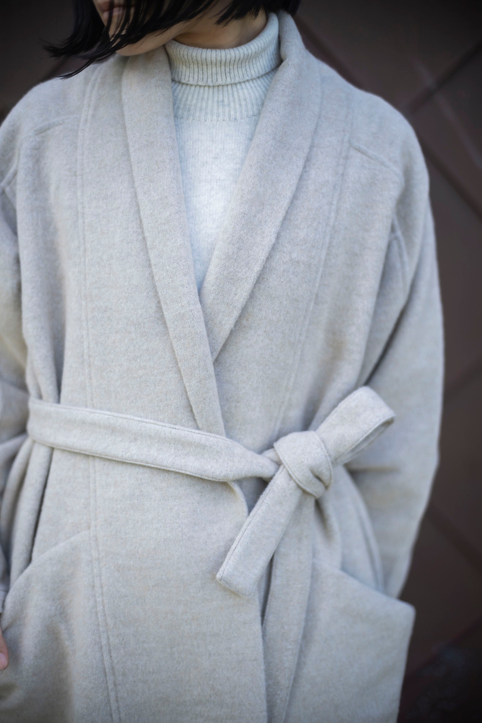 MITTAN CT-44 ウールシルクキャメル半纏ロングコート（紐付き）