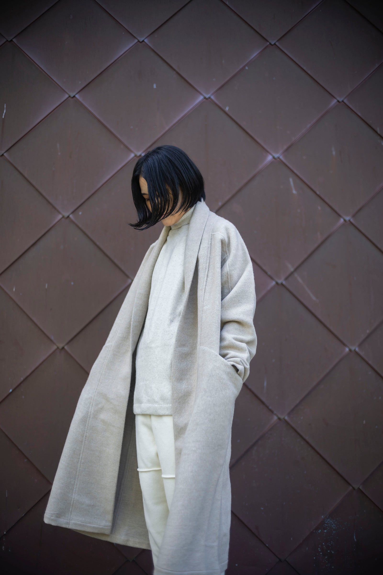 MITTAN CT-44 ウールシルクキャメル半纏ロングコート（紐付き）