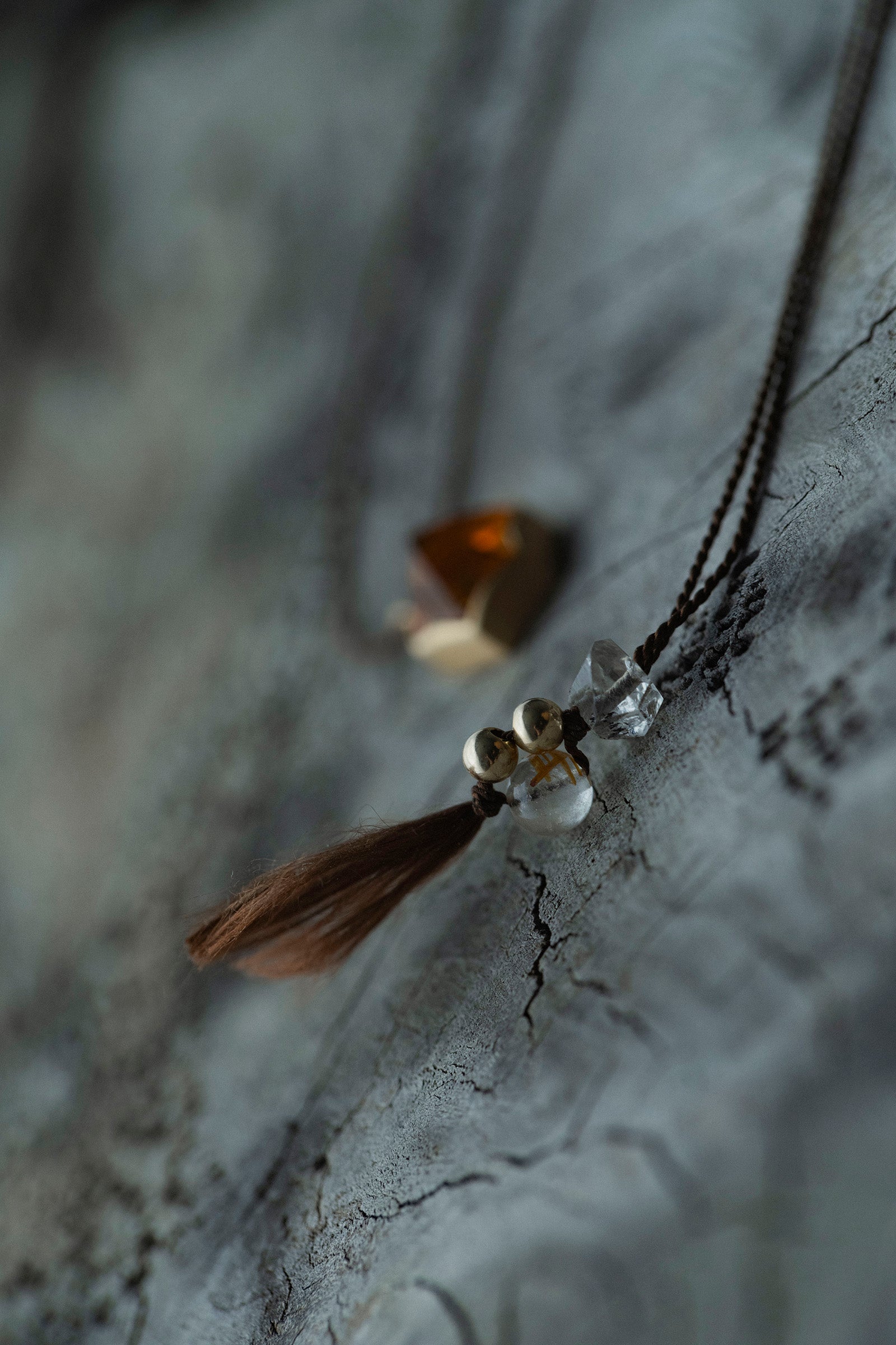 silk cord necklace  18K hexagon( citrine )