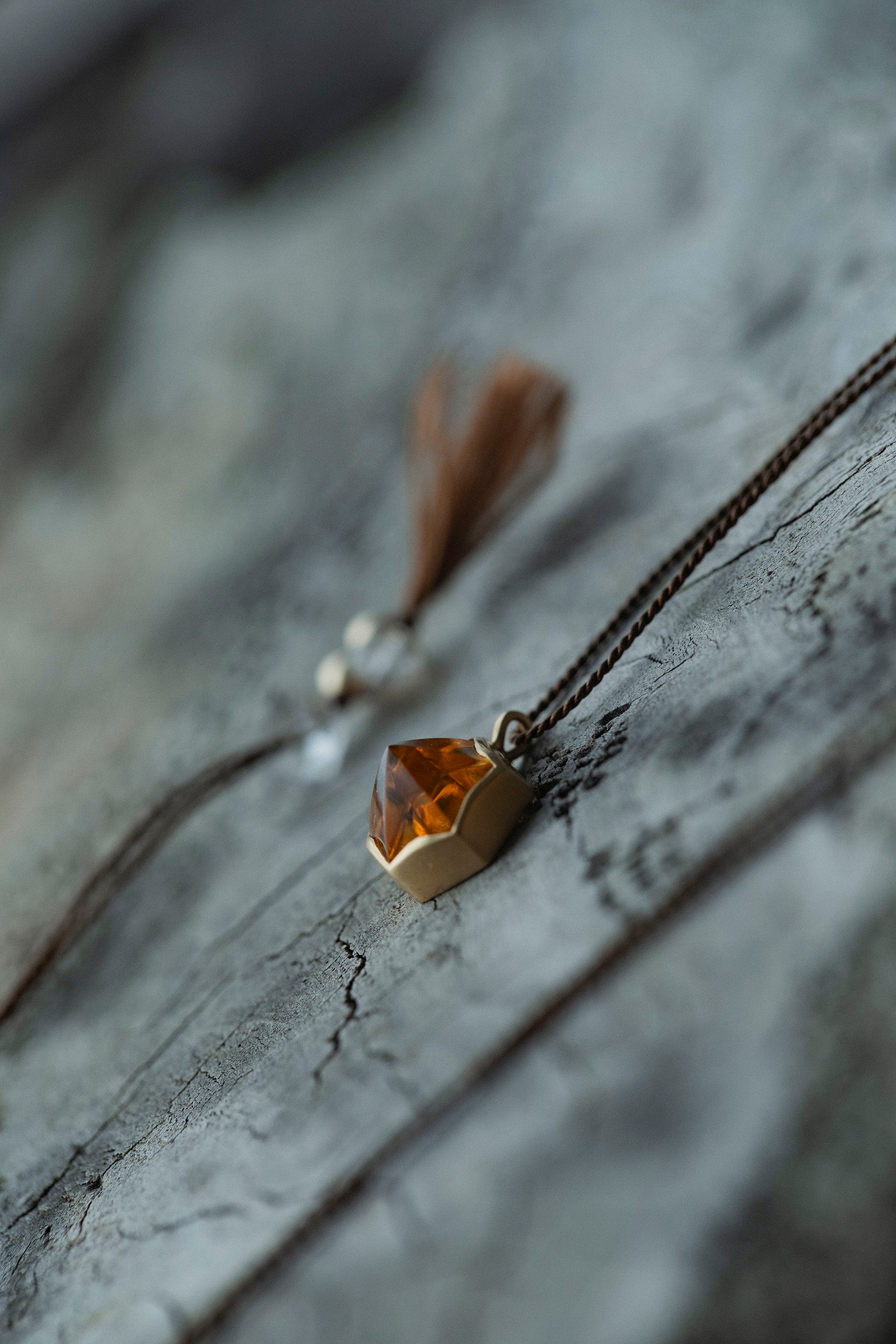 silk cord necklace  18K hexagon( citrine )
