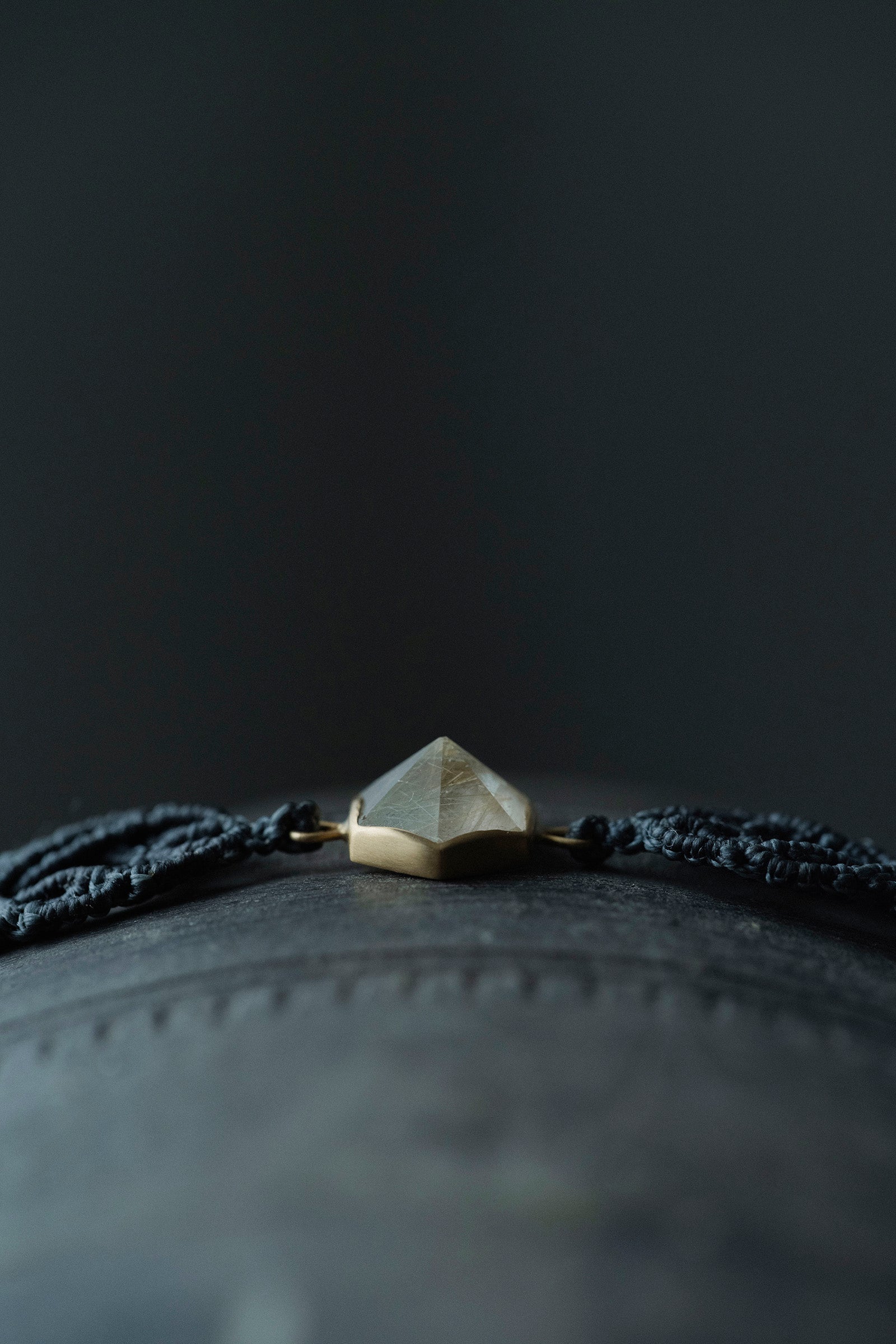 18K hexagon macrame bracelet (rutilated quartz)
