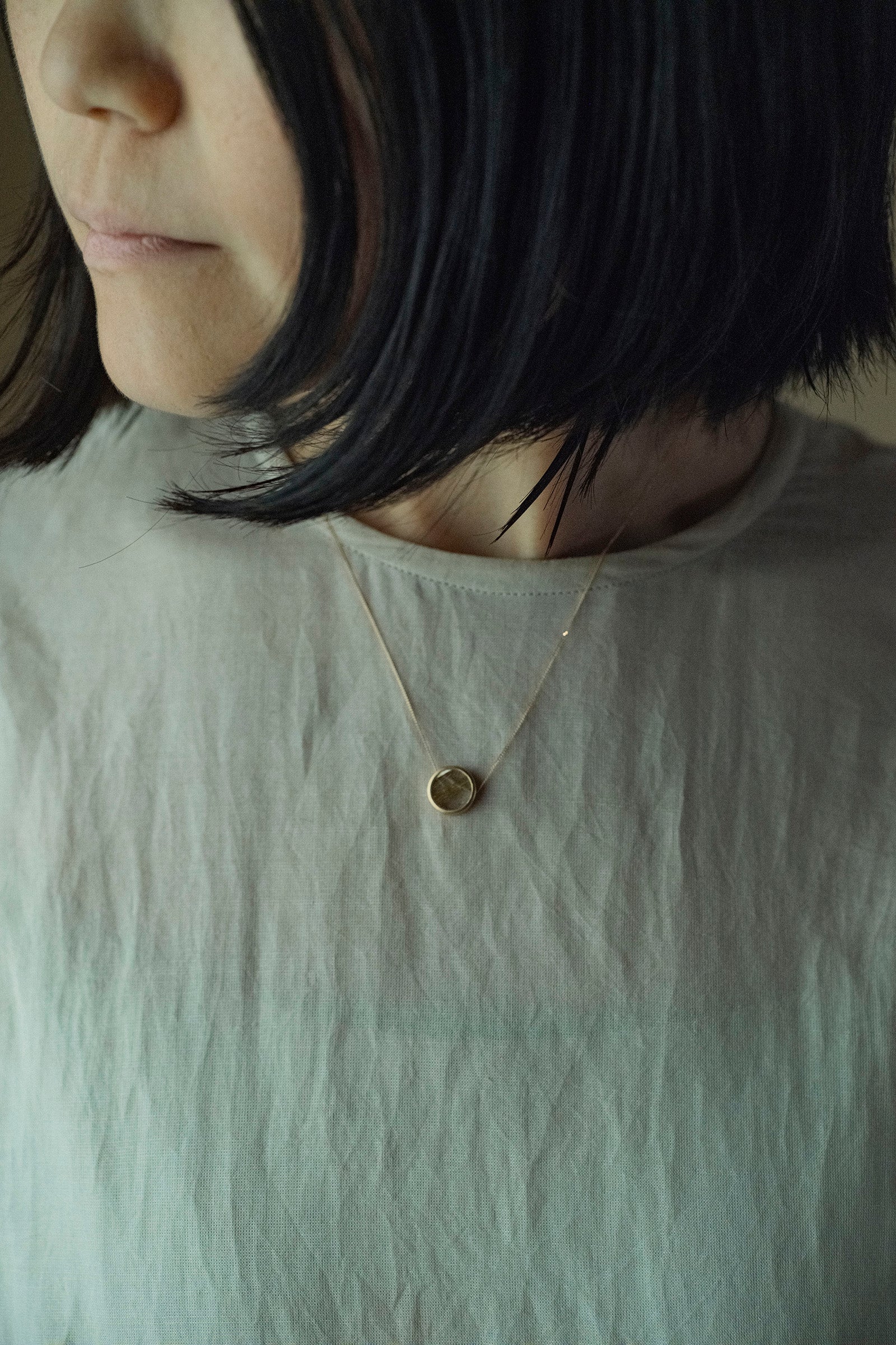 18K necklace  18K round ( rutilated quartz )