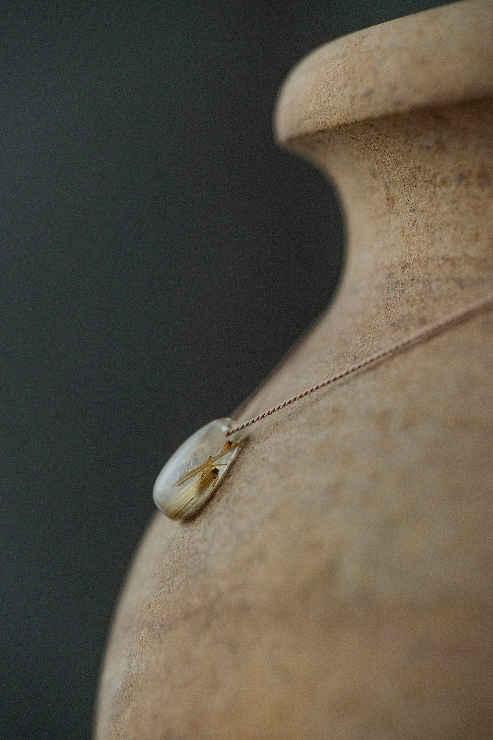 silk cord necklace -  2( rutile quartz)