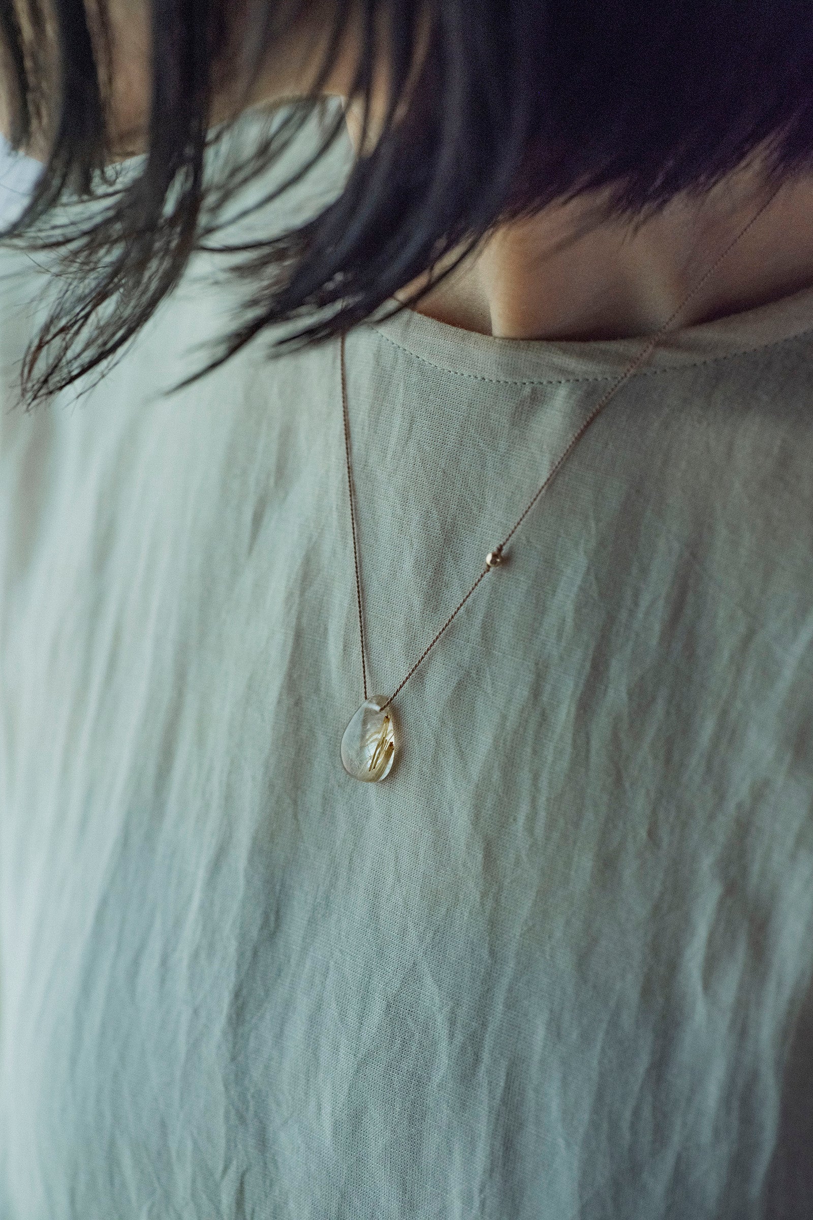 silk cord necklace -  2( rutile quartz)