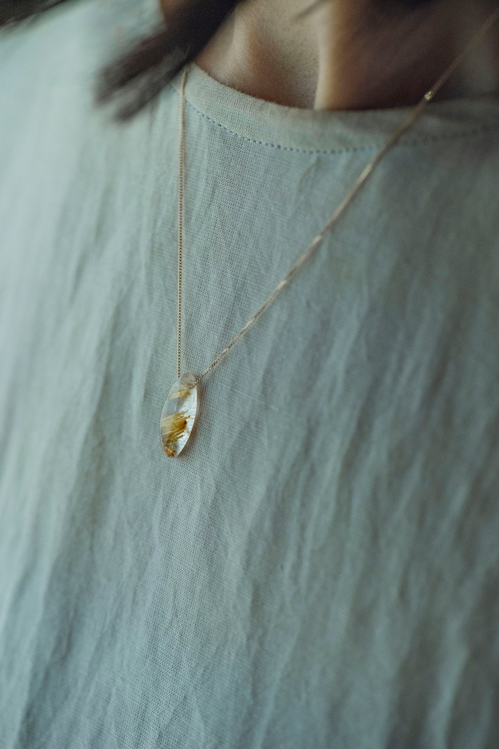 18K necklace ( rutile quartz )