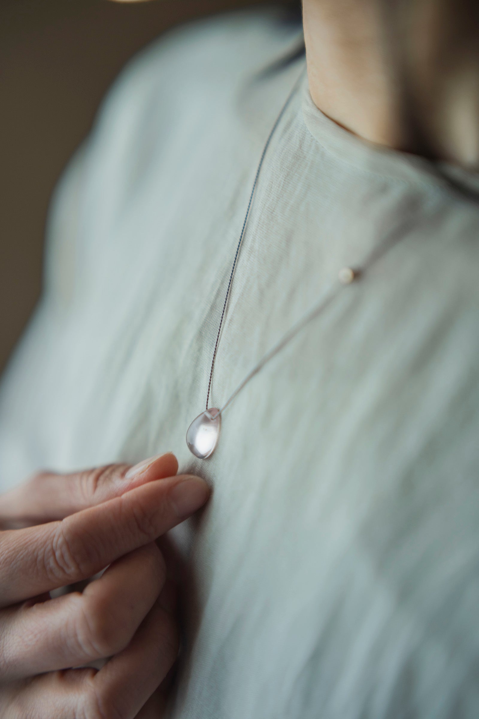 silk cord necklace -1  ( rose quartz )