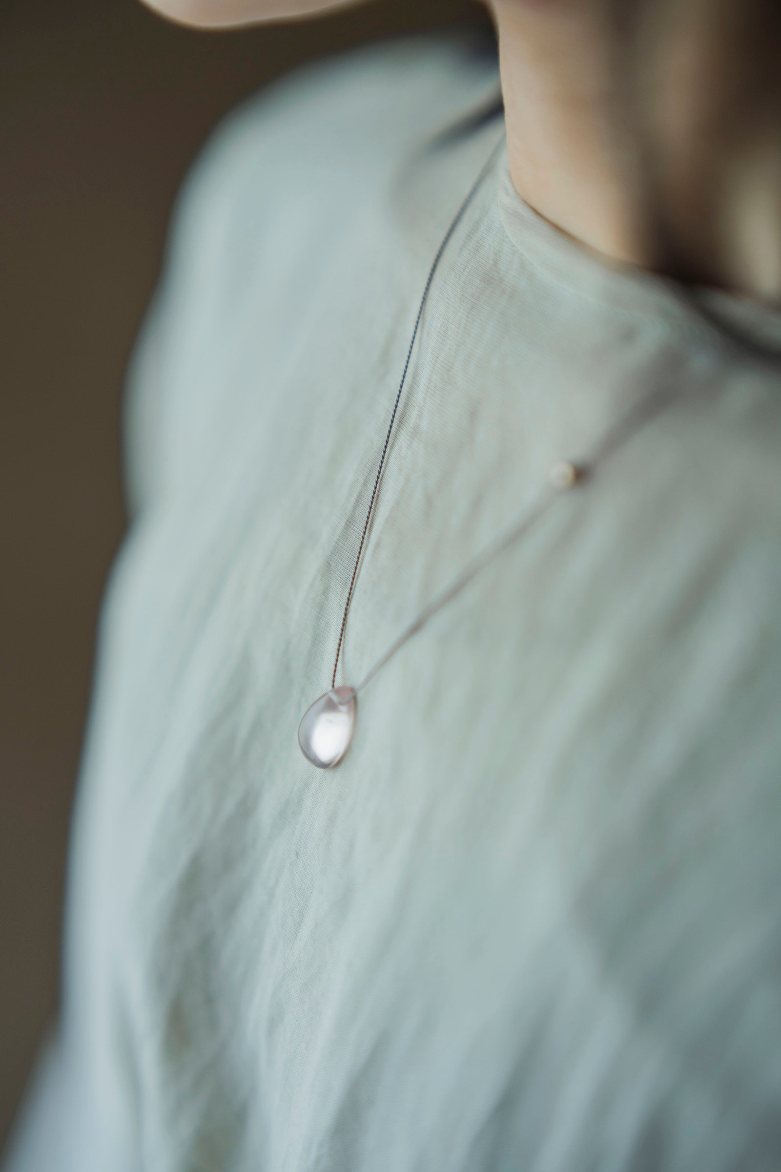 silk cord necklace -1  ( rose quartz )